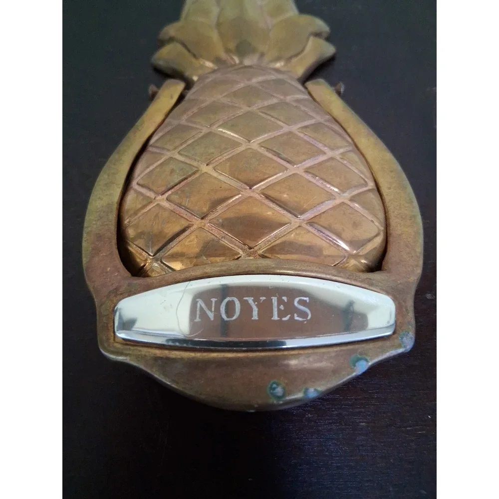 Vintage All Brass Pineapple Door Knocker Great Tarnish. Name NOYES